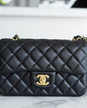 Chanel Black & Gold Hardware Italian Gaiera Lambskin Mini Classic Handbag