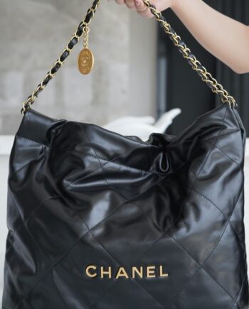 Chanel AS3261 Medium Black Shiny Calfskin & Gold-Tone Metal Chanel 22 Small Handbag