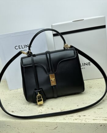 Celine 188003 Black Small 16 Bag In Satinated Calfskin