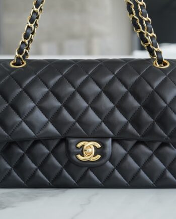 Chanel Black & Gold Hardware Italian Gaiera Lambskin Classic Handbag