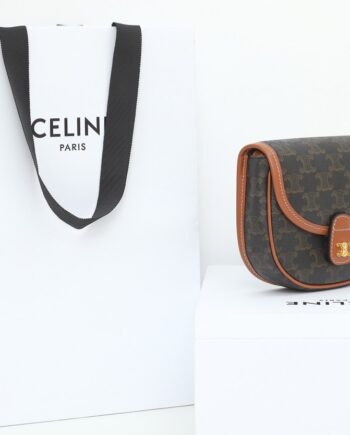 celine 196702 tan mini besace in triomphe canvas and calfskin