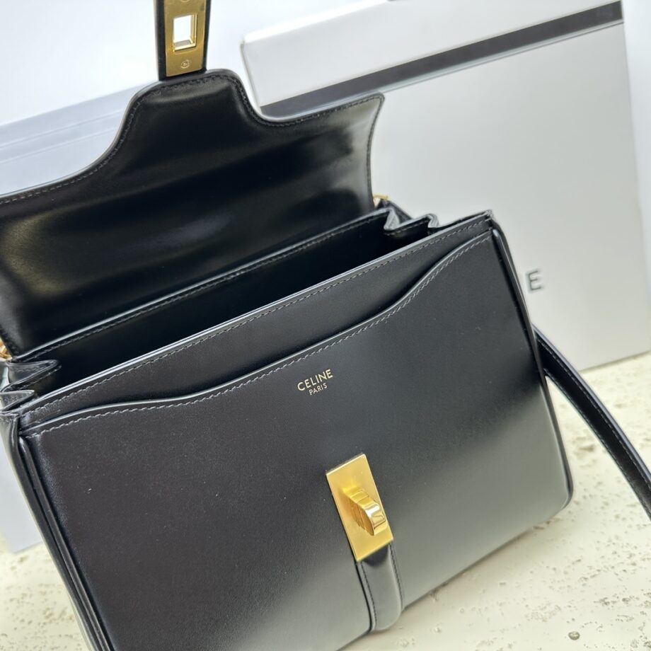 Celine 188003 Black Small 16 Bag In Satinated Calfskin