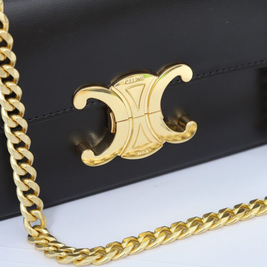 Celine 197993 Black&Gold Chain Shoulder Bag Triomphe In Shiny Calfskin