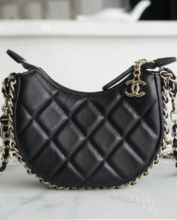 Chanel 23P Black Small Italian Imported Lambskin Hobo Bag