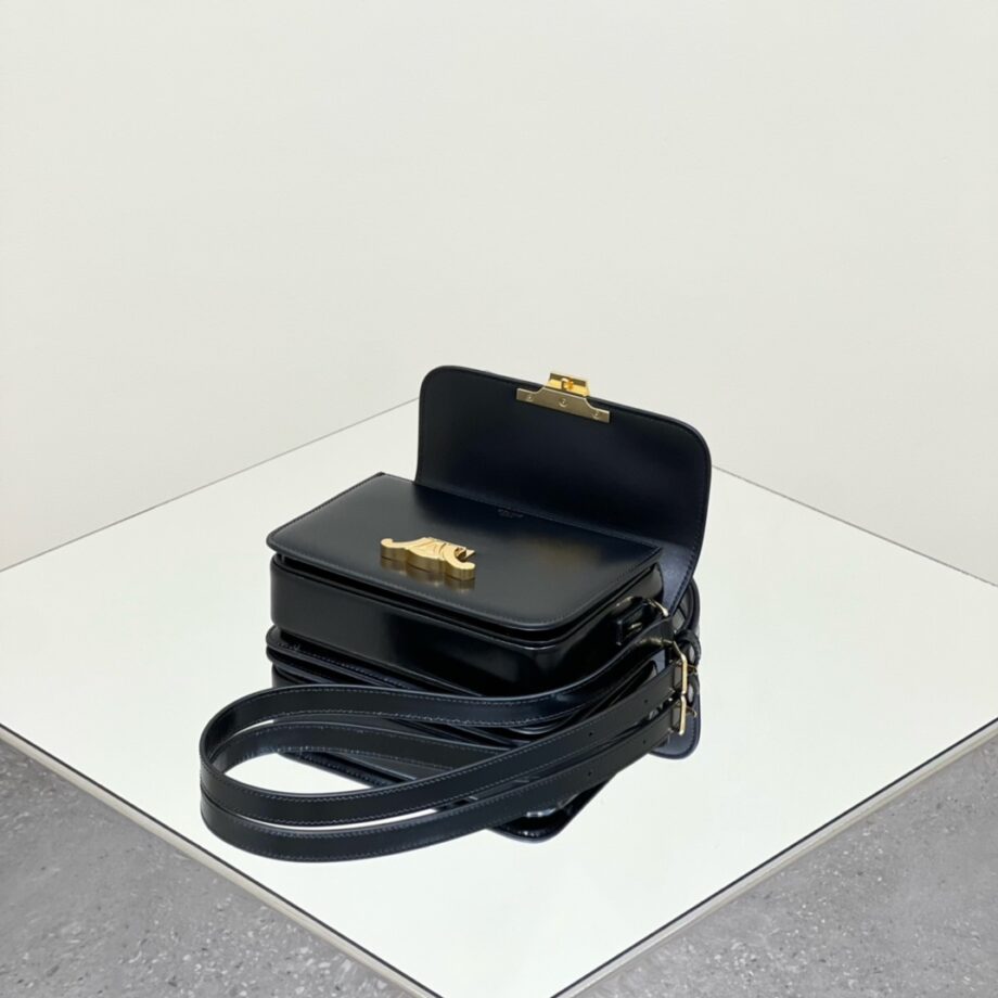 Celine 188423 Black Teen Triomphe Bag In Shiny Calfskin