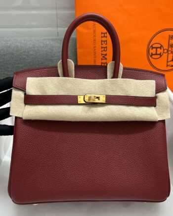 HermèS Birkin25 Red Togo Cowhide Gold Hardware Hand-Stitched Birkin 25