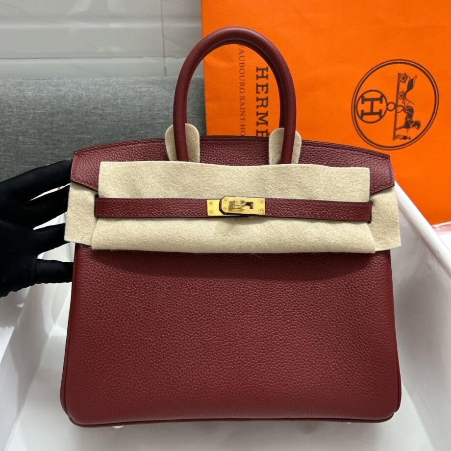 HermèS Birkin25 Red Togo Cowhide Gold Hardware Hand-Stitched Birkin 25