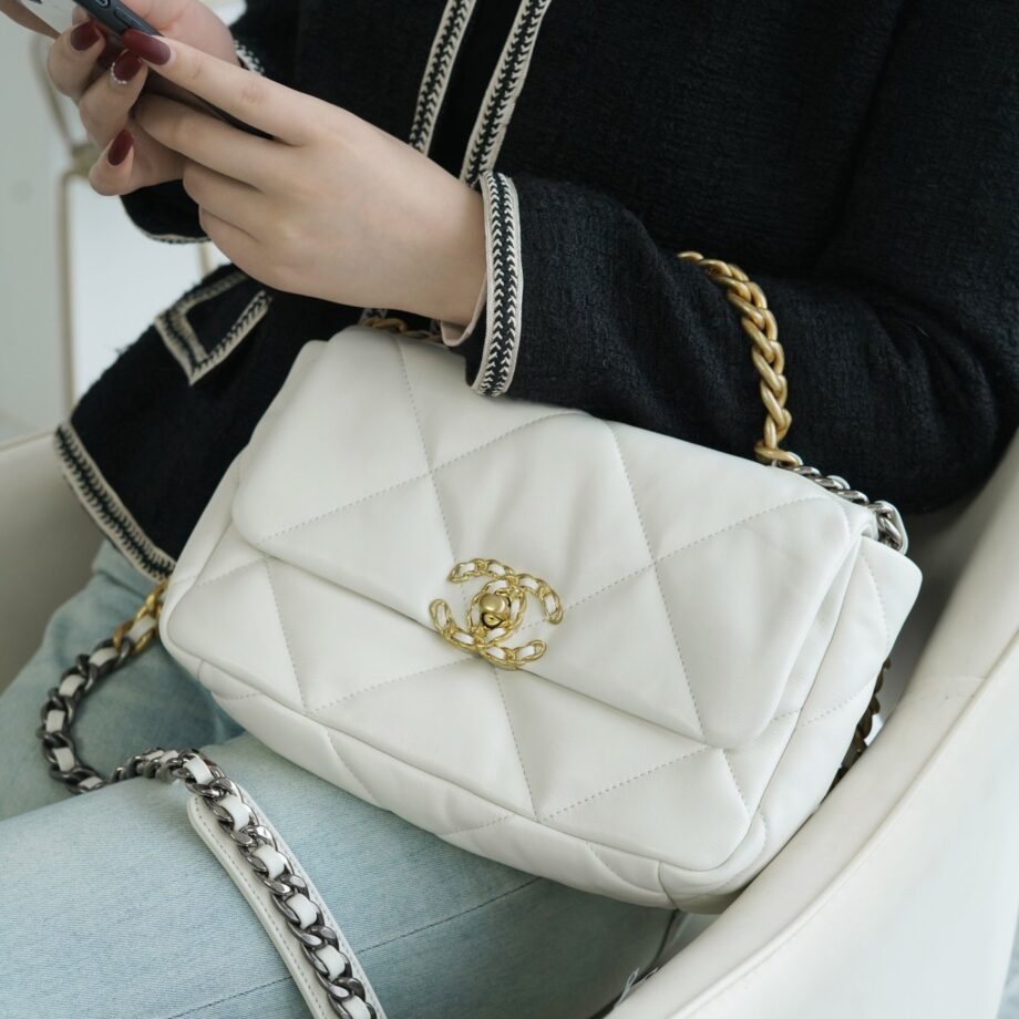 Chanel White Italian Imported Lambskin 19 Handbag