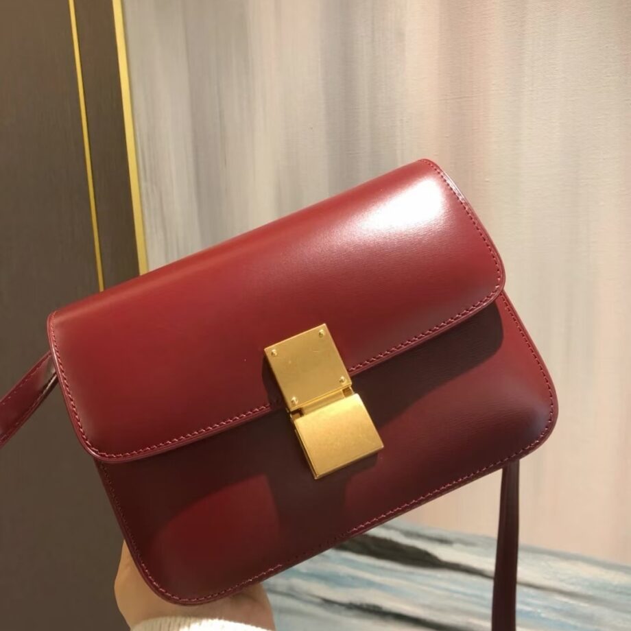 celine dark red 192523 tea classic bag in box calfskin