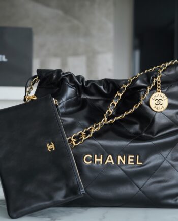 Chanel AS3260 Small Black Shiny Calfskin & Gold-Tone Metal Chanel 22 Small Handbag