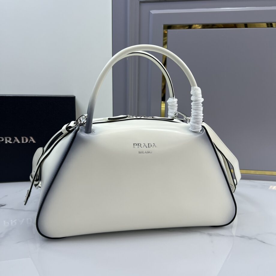 PRADA 1BA365 White Medium Brushed Leather Prada Supernova Handbag