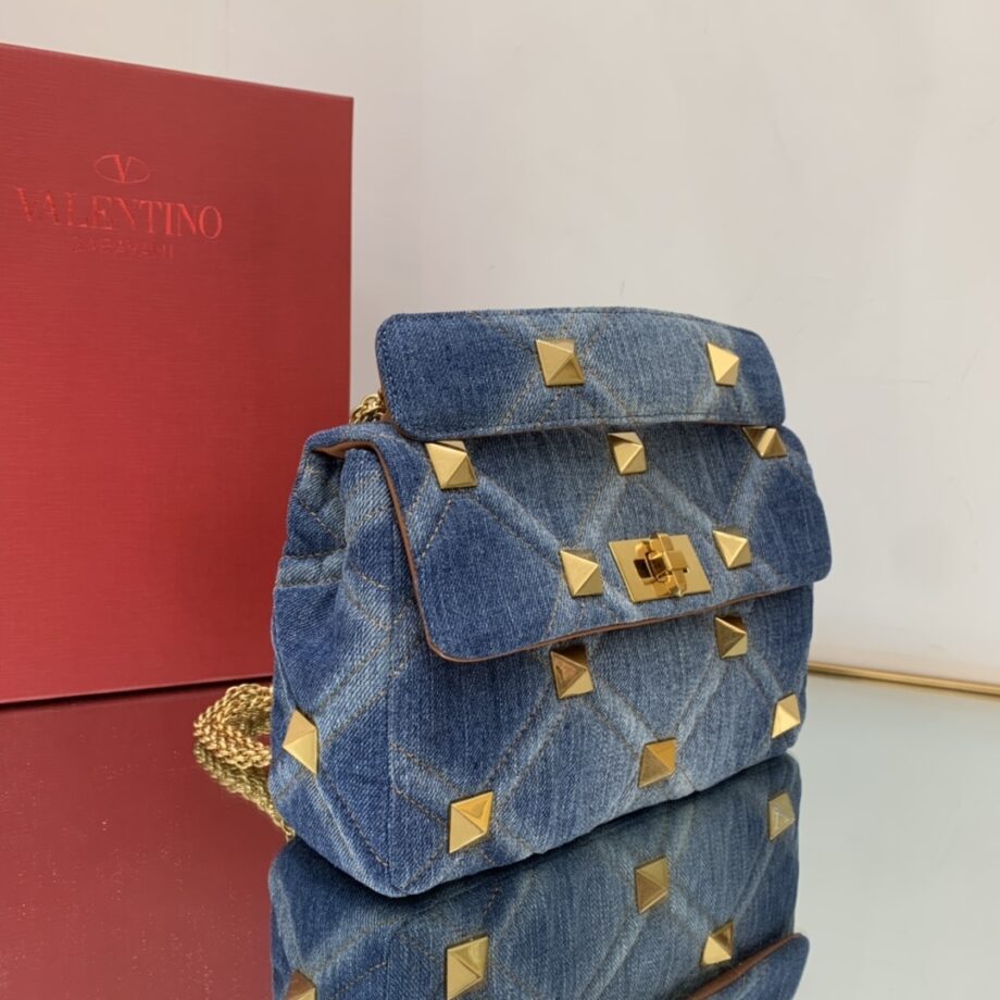 valentino medium valentino garavani roman stud the shoulder bag in denim with chain