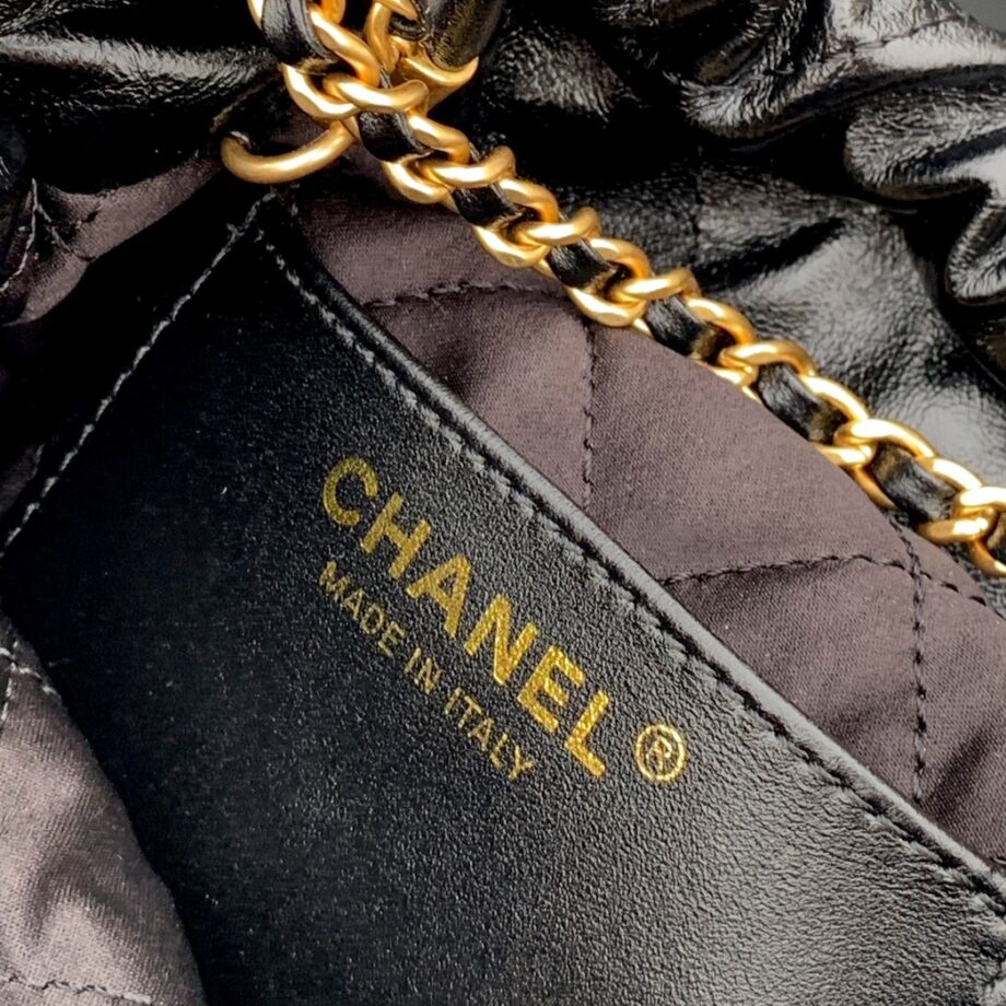 Chanel AS3980 Mini Black Pearl Shiny Crumpled Calfskin & Gold-Tone Metal Chanel 22 Mini Handbag