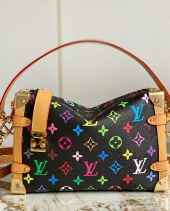 louis vuitton printed black nicolas ghesqui ère classic petite malle side trunk small handbag