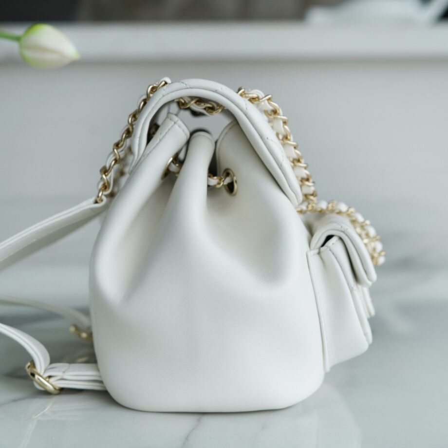 Chanel White Italian Gaiera Lambskin Duma Backpack