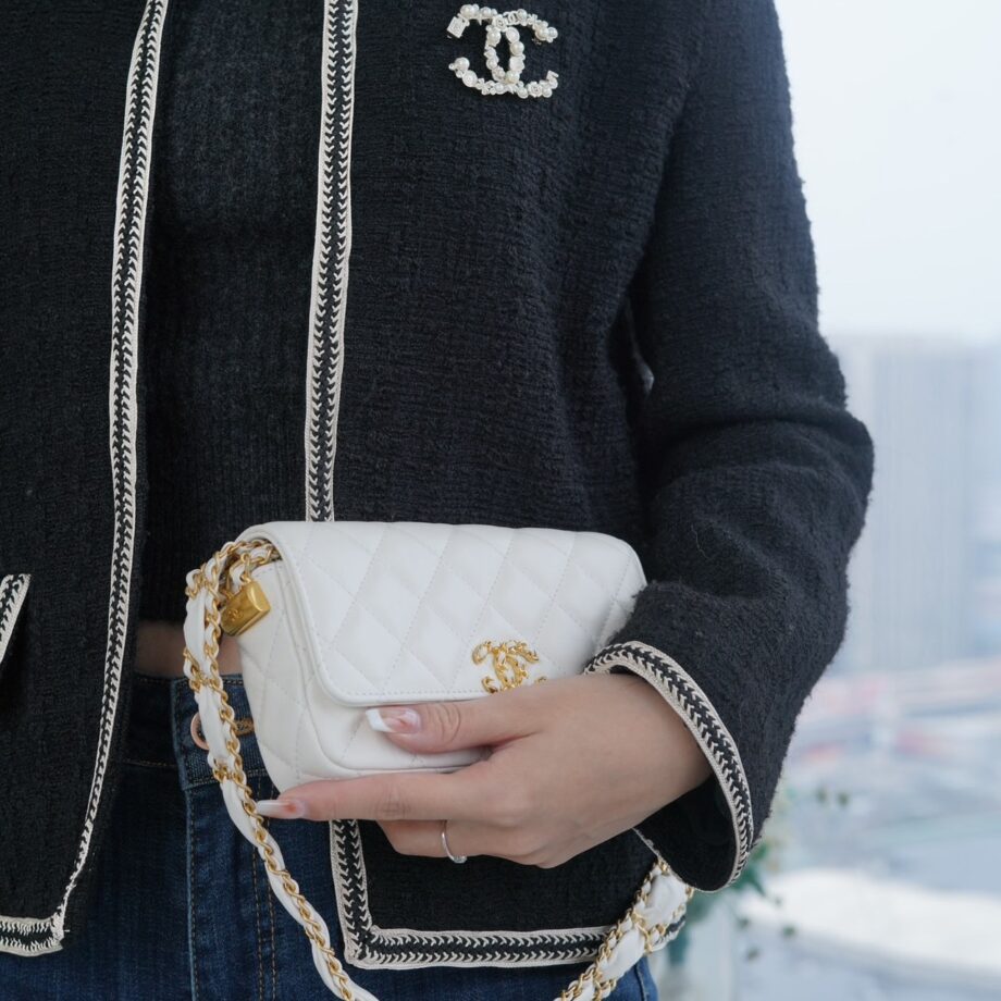 Chanel 19 White Baguette Bag