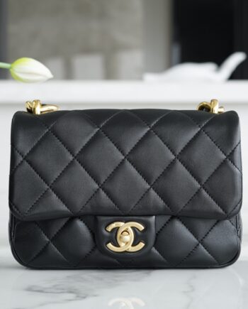 Chanel Black Small Italian Imported Sheepskin Thick Chain Small Classic Handbag