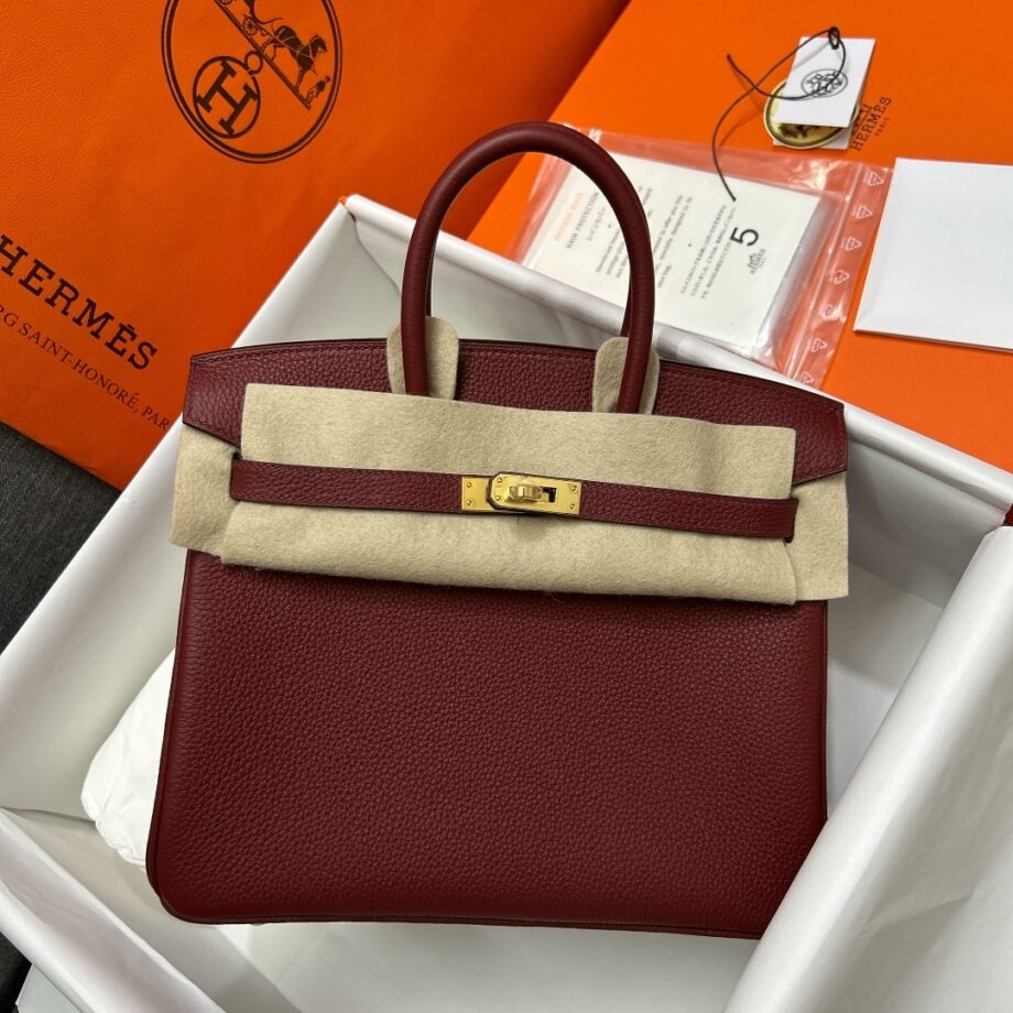 HermèS Birkin25 Red Togo Cowhide Gold Hardware Hand-Stitched Birkin 25