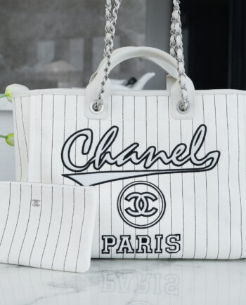 Chanel White & Silver Hardware Maxi Shopping Bag