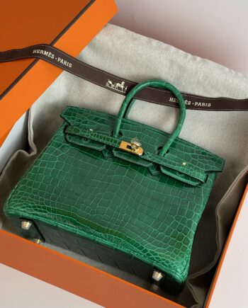 HermèS Birkin25 Emerald Green Nile Crocodile Gold Hardware Handmade Sewing Birkin09