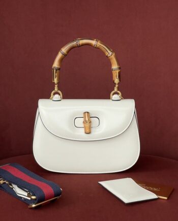 gucci white leather bamboo 1947 small top handle bag