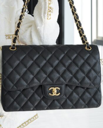 Chanel Black & Gold Hardware Imported From France Grained Calfskin Large Classic Handbag