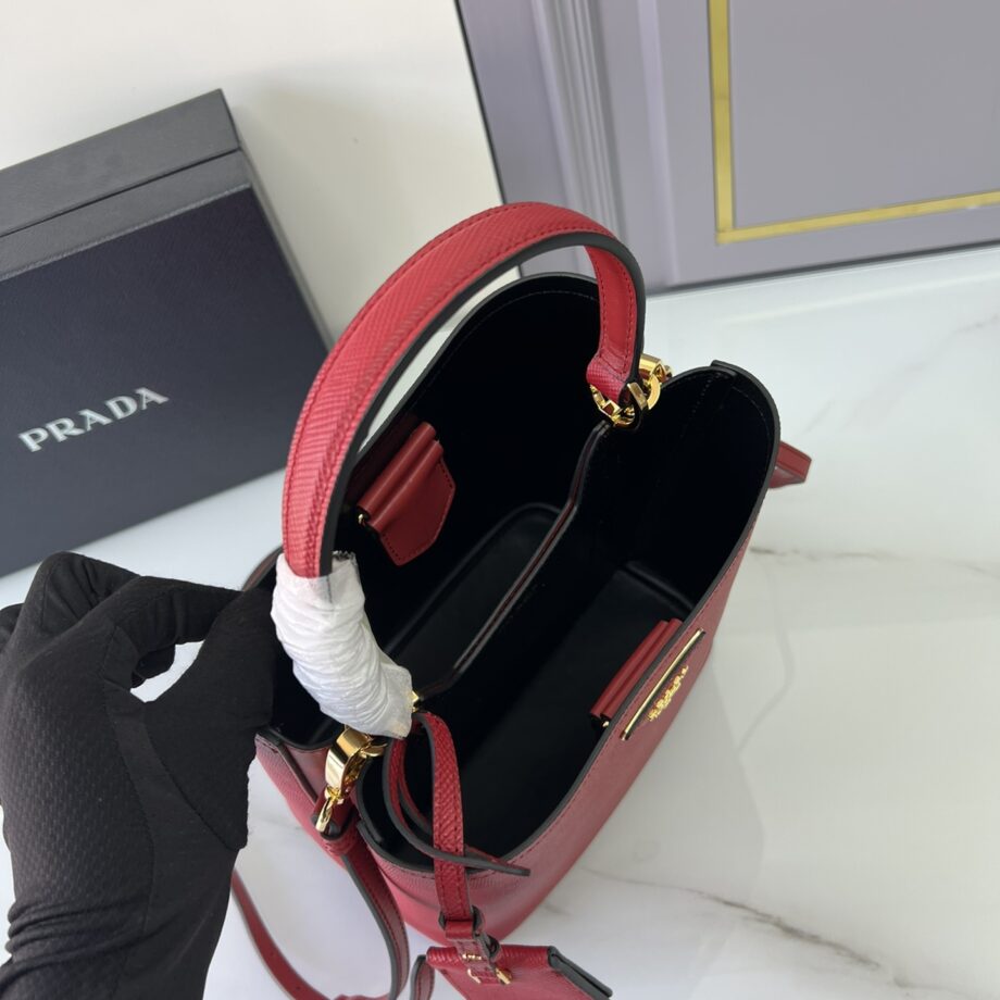 PRADA 1BA212 Red Medium Saffiano Leather Prada Panier Bag