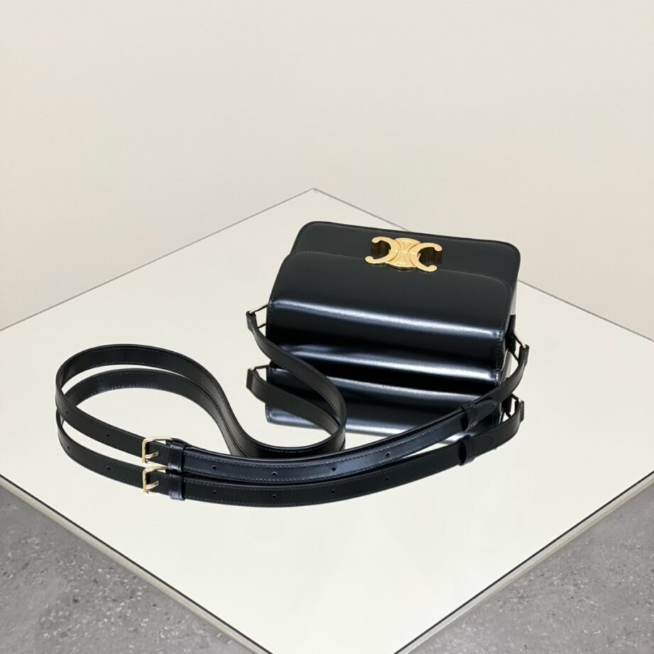 Celine 188423 Black Teen Triomphe Bag In Shiny Calfskin