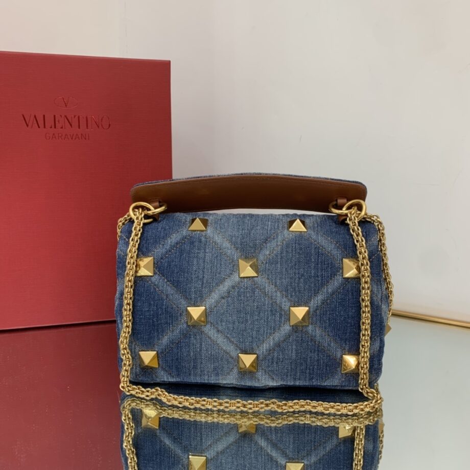 valentino medium valentino garavani roman stud the shoulder bag in denim with chain