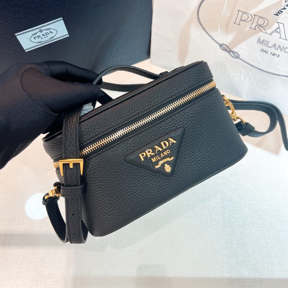 PRADA 1BH202 Black Leather Mini-Bag Cosmetic Bag