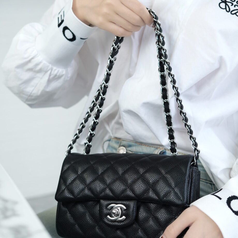 Chanel Black & Silver Hardware French Imported Grained Calf Leather Mini Classic Handbag