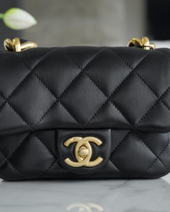 Chanel Black Small Italian Imported Sheepskin Thick Chain Mini Classic Handbag