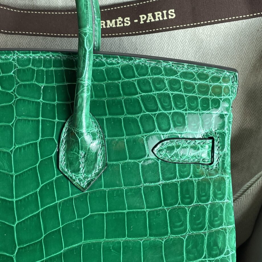 HermèS Birkin25 Emerald Green Nile Crocodile Gold Hardware Handmade Sewing Birkin09