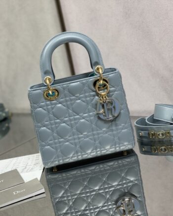 dior four-line plaid cloud blue cannage lambskin small lady dior bag