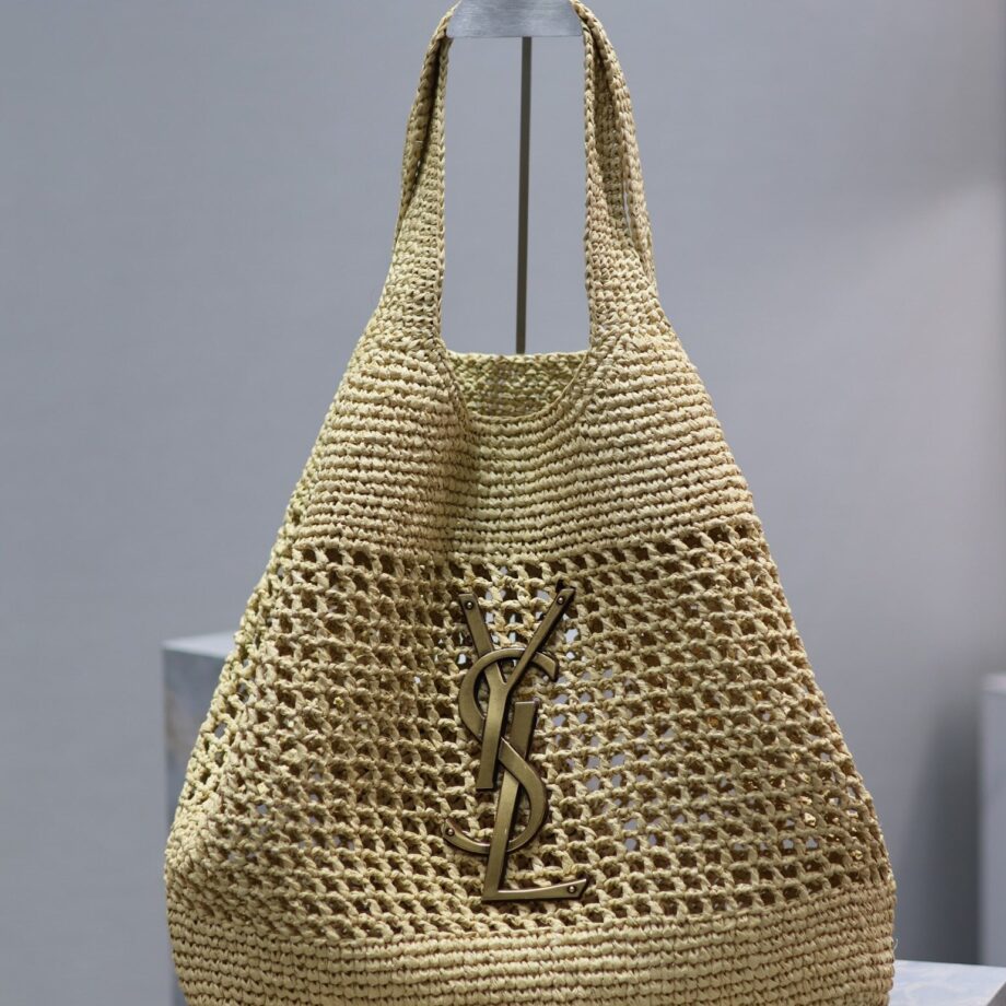 YSL 698651 Raffia Woven Shopping Bag