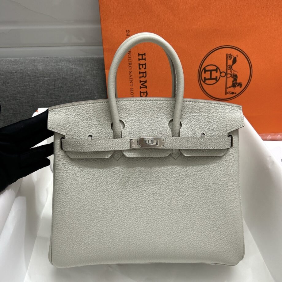 HermèS Birkin25 Pearl Gray Togo Cowhide Silver Hardware Hand-Stitched Birkin 25