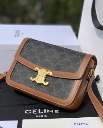 celine classique triomphe bag in triomphe canvas and calfskin