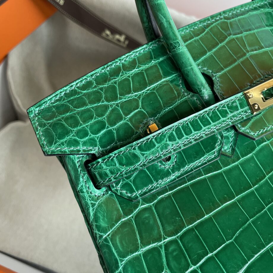 HermèS Birkin25 Emerald Green Nile Crocodile Gold Hardware Handmade Sewing Birkin09